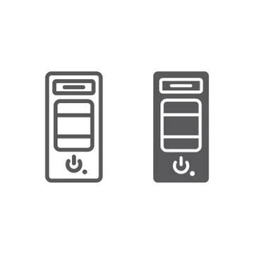 System unit line and glyph icon, hardware and device, case for the computer sign Stock Illustration