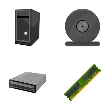 System unit, memory card and other equipment. Personal computer set collection Stock Illustration