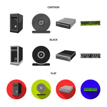 System unit, memory card and other equipment. Personal computer set collection Illustrazione stock