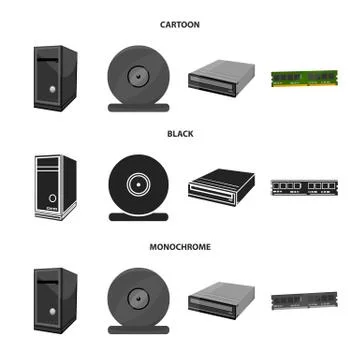 System unit, memory card and other equipment. Personal computer set collection Stock Illustration