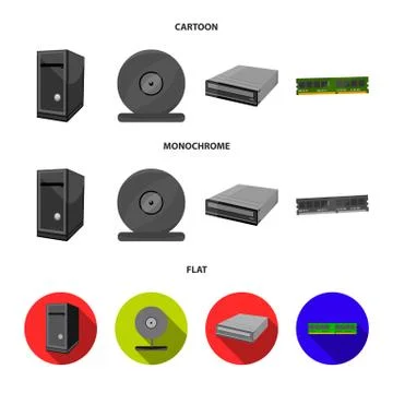 System unit, memory card and other equipment. Personal computer set collection Stock Illustration