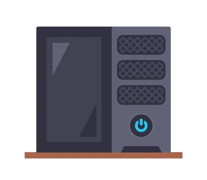 The system unit stands on the table on a white background. Stock Illustration