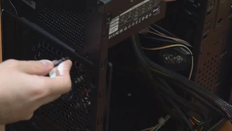 The system unit of the stationary computer is dismantled. A broken computer with Stock Footage 82416174