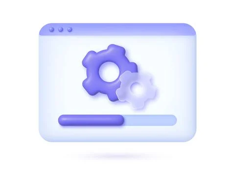 System update 3d Vector concept. 3d glass morphism gear for mobile app design Illustrazione stock