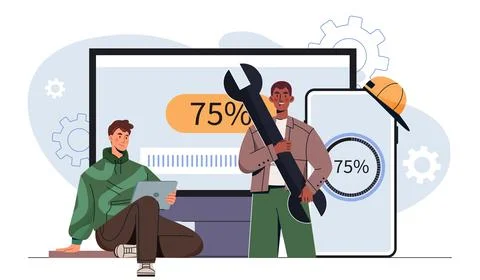 System update and software maintenance progress. Vector illustration 스톡 일러스트