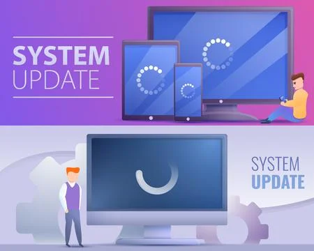 System update banner set, cartoon style Stock Illustration