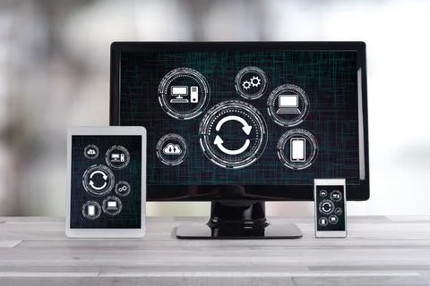System update concept on different devices Stock Photos