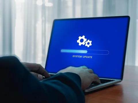 System update concept. Gear icon and updating system, loading tab bar progr.. Stock Photos