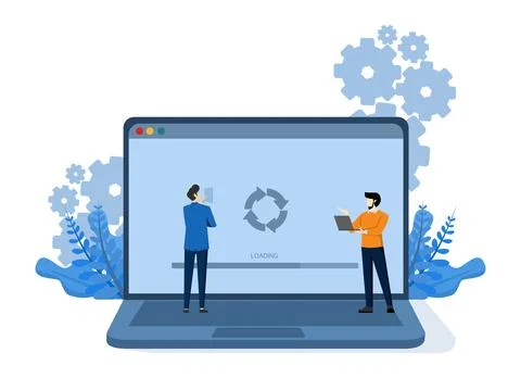 System Update concept,with people updating operating system. Stock Illustration