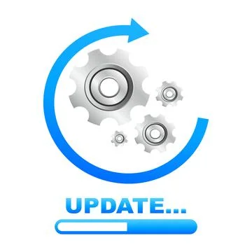 System update icon with gears and progress bar in flat style. Vector illust.. Stock Illustration