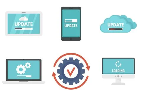System update icons set, flat style Stock Illustration