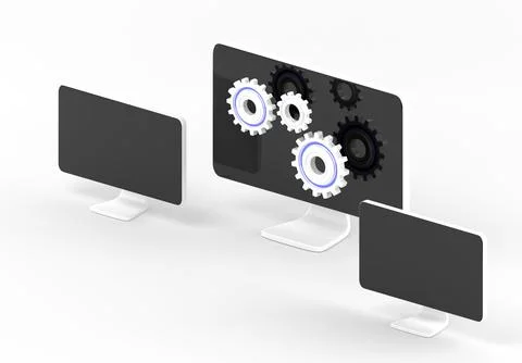 System update isometric 3D banner. Concept of website maintenance, software Stock Illustration