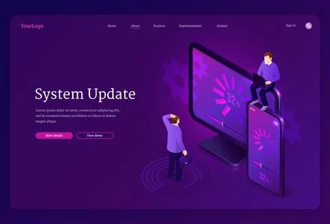 System update isometric landing page, web banner Stock Illustration