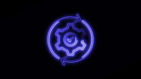 System Update Outline Icon in HD Video Neon Animation  Technology and Softw Stock Footage 304375086