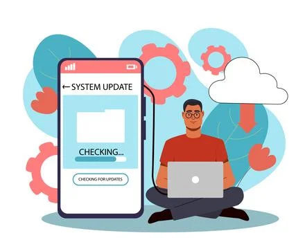 System update process concept art. Vector illustration イラスト素材
