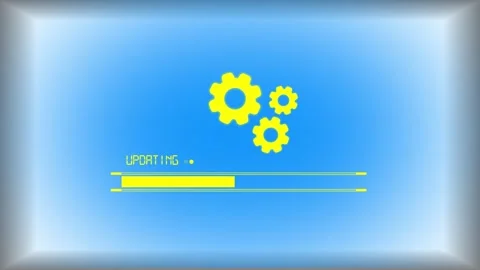 System update progress bar with rotating yellow gears on blue background di.. Stock Footage 341228943
