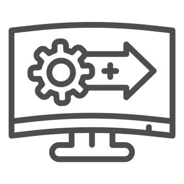 System upgrade line icon. Software update, gear with arrow on monitor symbol Illustrazione stock
