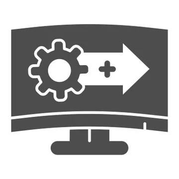 System upgrade solid icon. Software update, gear with arrow on monitor symbol Illustrazione stock