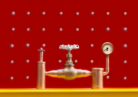 System with a valve, pressure manometer and safety valve Stock Photos