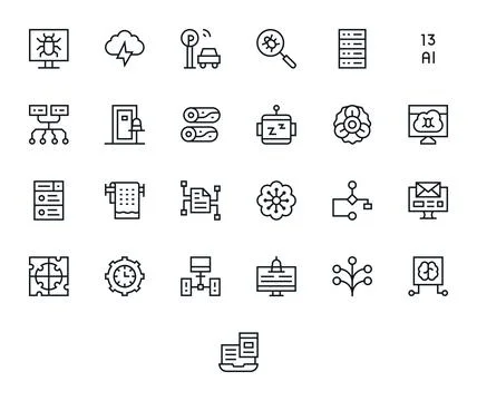 System Vector Icon Library with 25 Regular Line 128x128 PIXEL Perfect Designs Stock Illustration