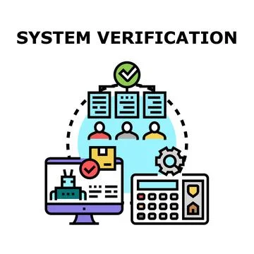 System verification process analyzing data and users Stock Illustration