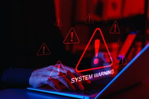 System Warning Alert and Cybersecurity Threat Concept. Stock Photos