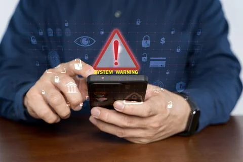 System Warning Alert, Cyber Security Concept. Digital warning sign with red.. Stock Photos
