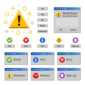 System warning and attention messages and notices Stock Illustration