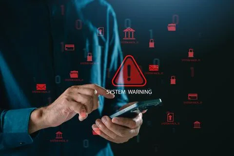 System warning attack cybersecurity risk hacking threat data breach alert s.. Stock Photos
