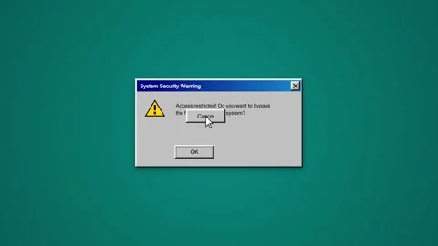 System Warning Dialog Box Appears on an Old Computer Screen Asking the User.. Stock Footage 347347559