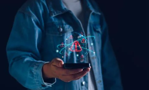 System warning hacked alert, cyber attack on computer network. programmer, .. Stock Photos