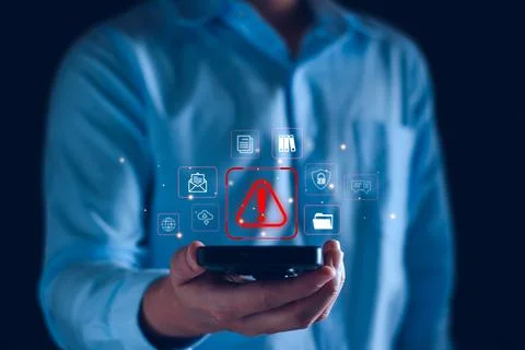 System warning hacked alert, cyber attack on computer network. programmer, .. Stock Photos