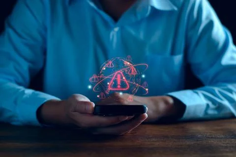 System warning hacked alert, cyber attack on computer network. programmer, .. 写真素材