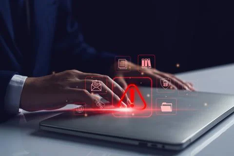 System warning hacked alert, cyber attack on computer network. programmer, Bu Stock Photos