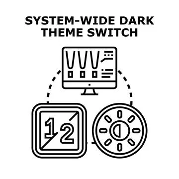 System wide dark theme mode switching settings Stock Illustration