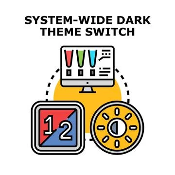 System wide dark theme mode switching settings Stock Illustration