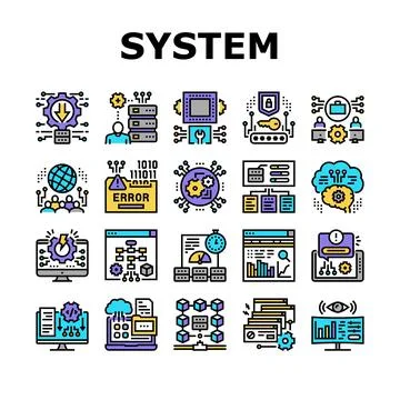 System Work Process Collection Icons Set Vector Illustrazione stock