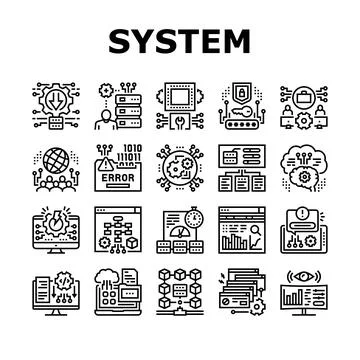 System Work Process Collection Icons Set Vector Illustrazione stock