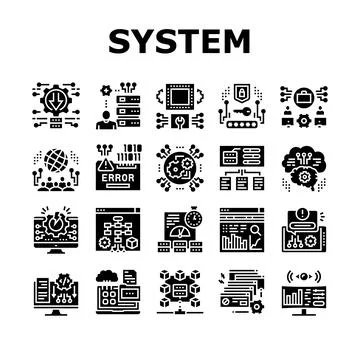 System Work Process Collection Icons Set Vector Stock Illustration