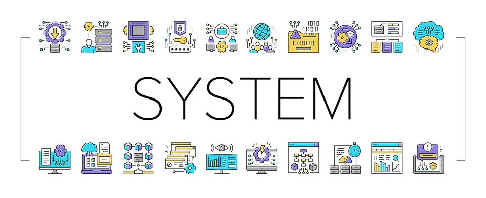 System Work Process Collection Icons Set Vector . 스톡 일러스트