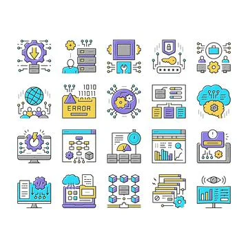 System Work Process Collection Icons Set Vector . Illustrazione stock