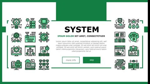 System Work Process Landing Header Vector Stock Illustration