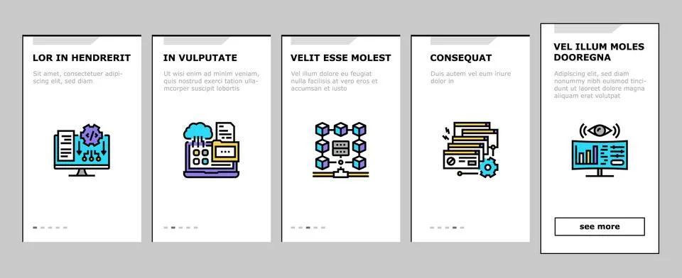 System Work Process Onboarding Icons Set Vector Stock Illustration