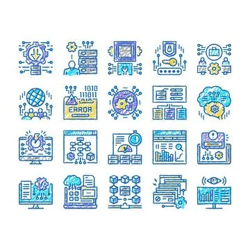 System Work Process set Icons hand drawn 스톡 일러스트