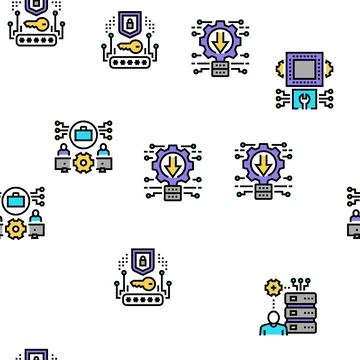 System Work Process Vector Seamless Pattern 스톡 일러스트