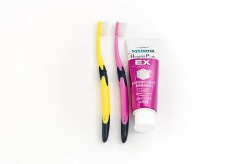 Systema Haguki Plus EX and Ruscello Toothbrush P-10 M size Stock Photos