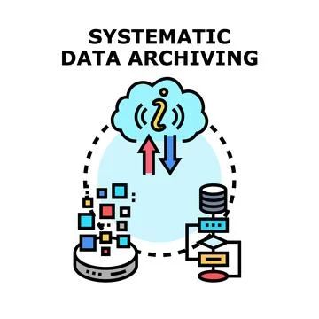 Systematic data archiving process and cloud storage concept Stock Illustration