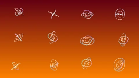 Systematic motion design showcasing a grid of twelve rotating geometric Vidéo 339045338