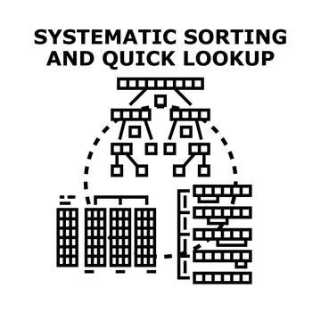 Systematic sorting and quick lookup data organization concept Stock Illustration