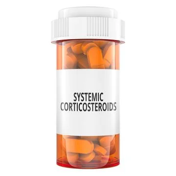 Systemic Corticosteroids pill bottle. 3D rendering Stock-Illustration